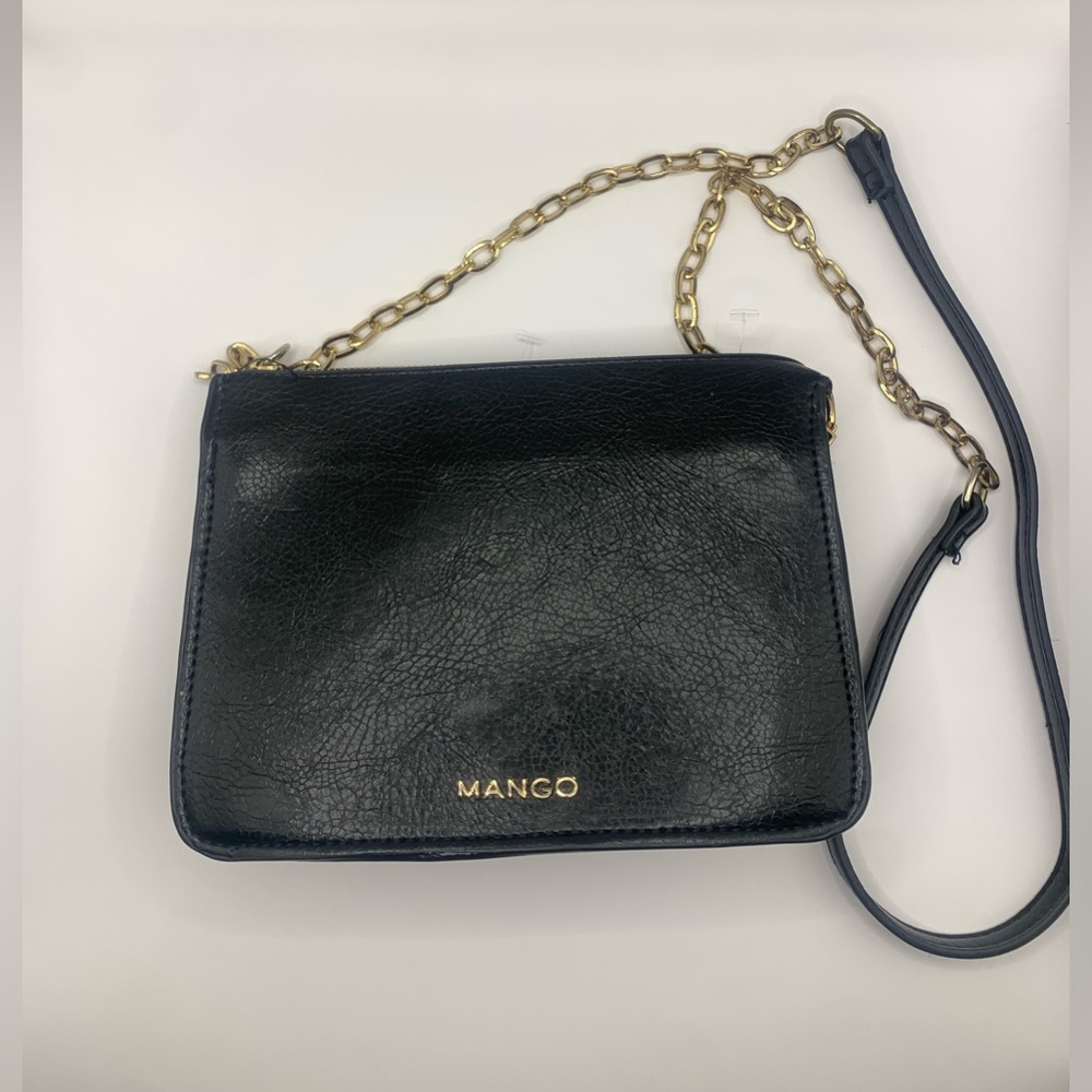 MANGO Black Leather crossbody bag with gold hardware